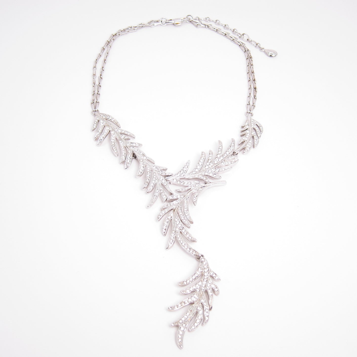 Givenchy Vintage Leaf Motif with Rhinestone Silver Necklace