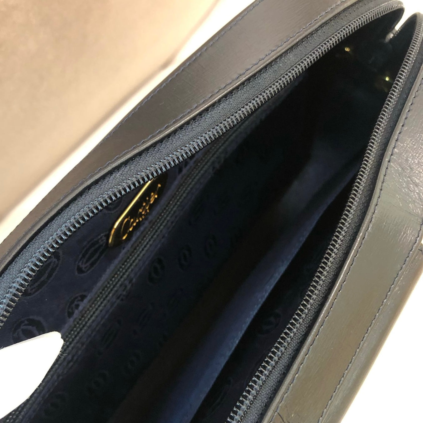 Cartier Vintage Sapphire Line Black Leather Rounded Shoulder Bag