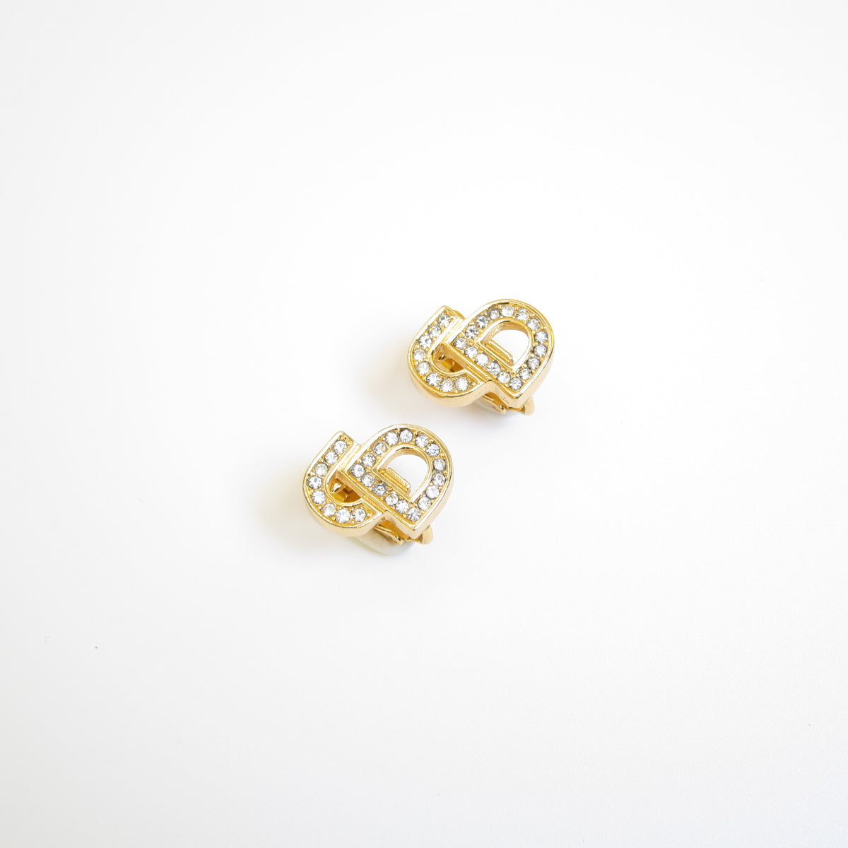 Christian Dior Vintage Crystal CD Logo Clip-On Earrings