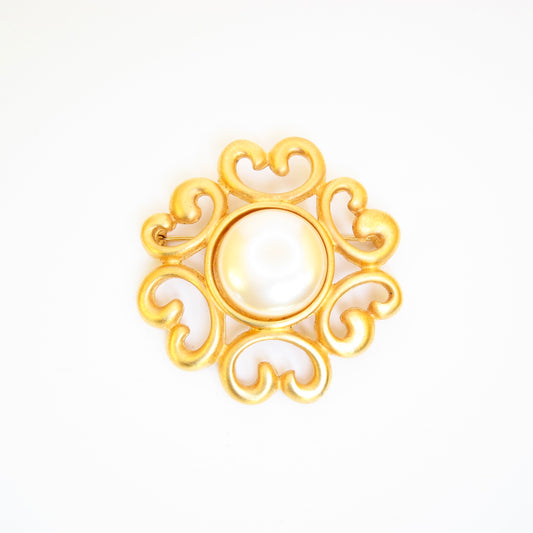 Givenchy Vintage Pearl and Heart Golden Brooch