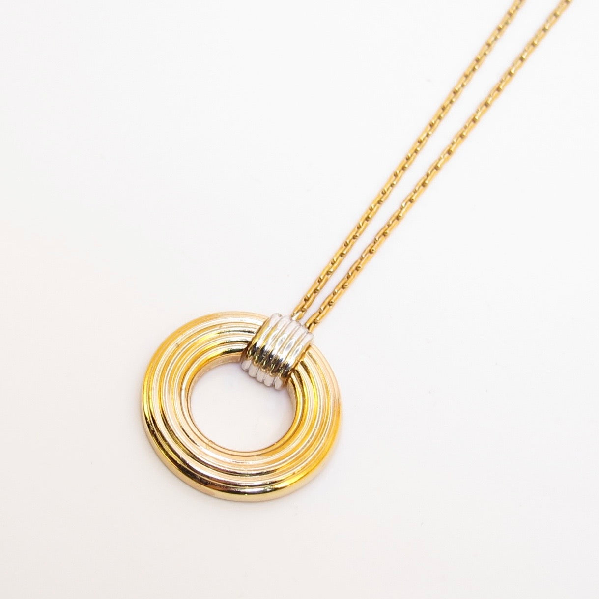 Christian Dior Vintage Two Tone Circle Pendant Golden Necklace