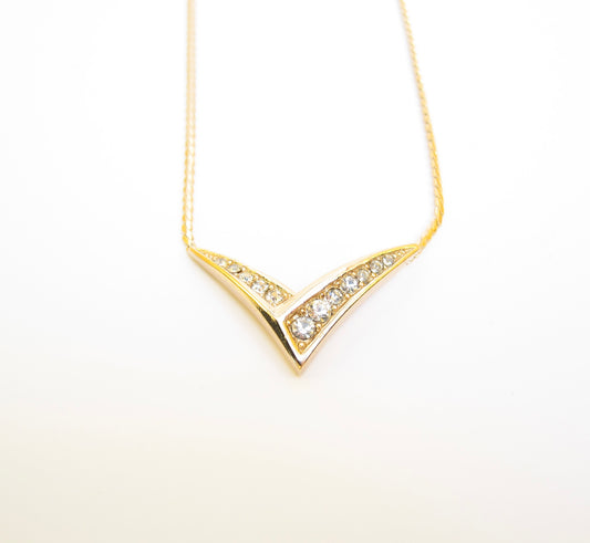 Christian Dior Vintage V Shaspe with Rhinestone Golden Necklace