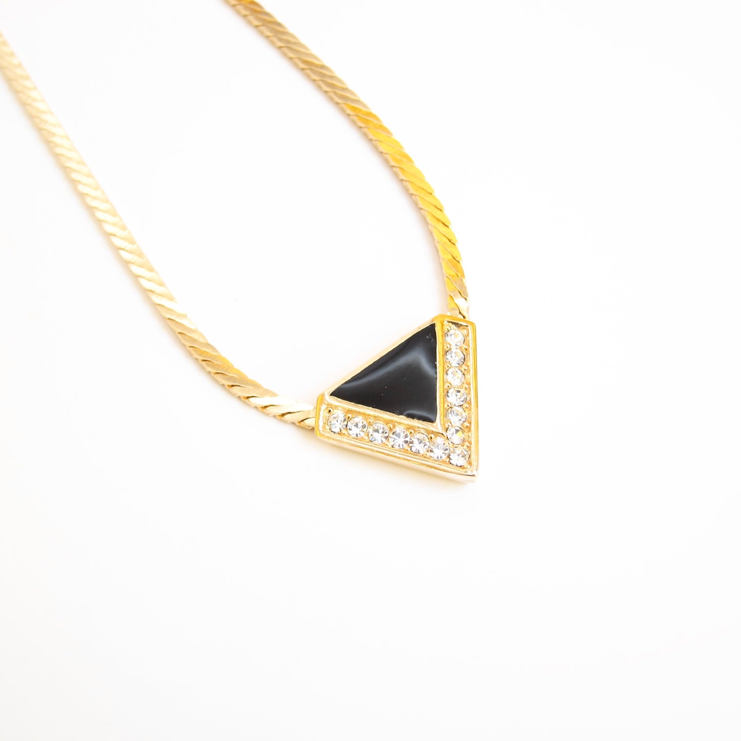 Christian Dior Vintage Triangle Black and Rhinestone Golden Necklace