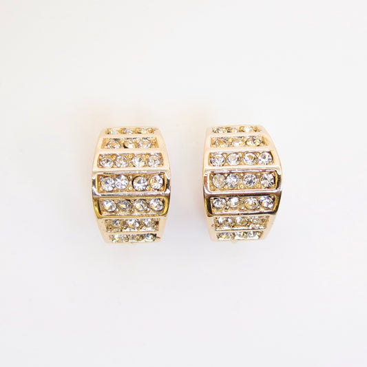 Christian Dior Vintage Stylish Rhinestone Golden Clip-on Earrings