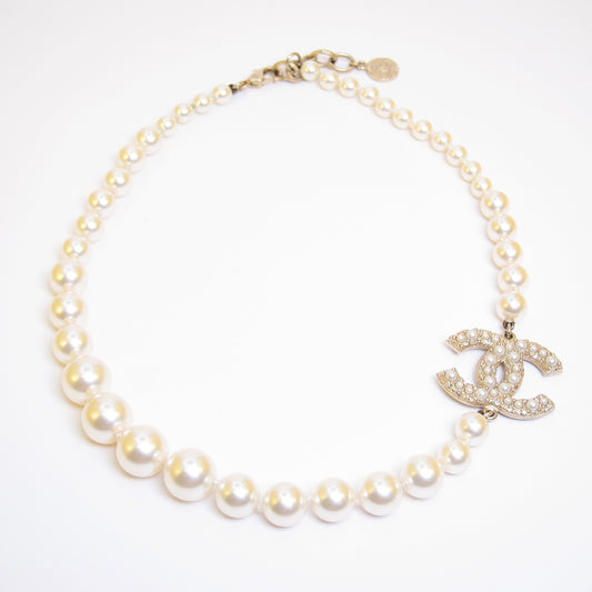 Chanel Vintage 100th Anniversary Centenary CC Logo Pearl Necklace