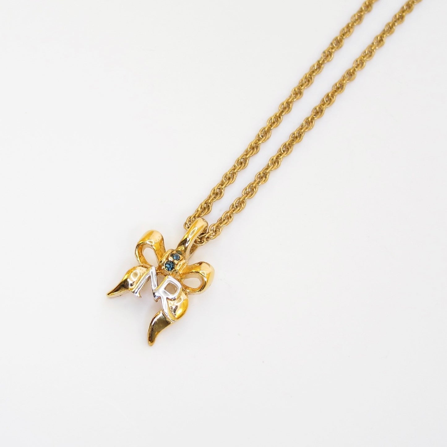 Nina Ricci Vintage NR Logo on Ribbon Golden Necklace