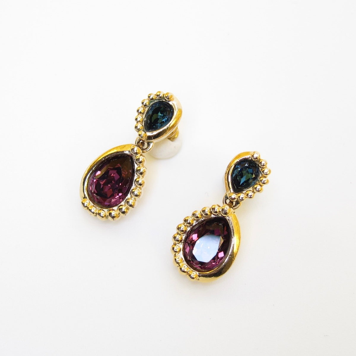 Christian Dior Vintage Colour-Stone Teardrop Gold-Tone Earrings