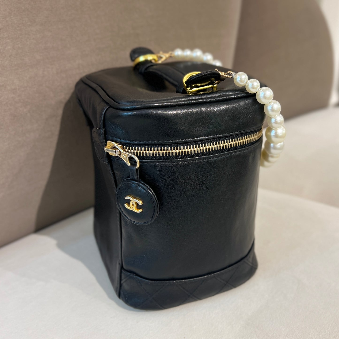 Chanel Vintage Bicolore Black Lambskin Vanity Bag