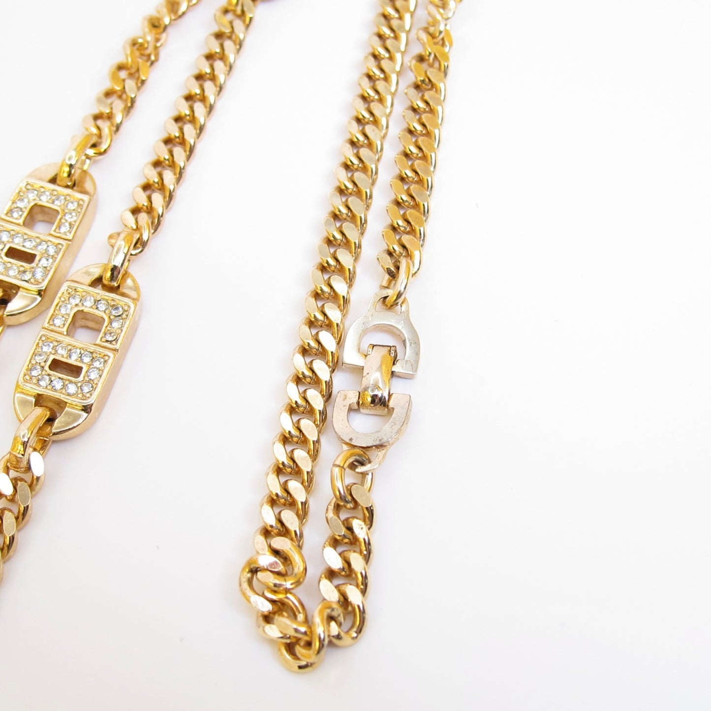 Christian Dior Vintage CD Logo with Rhinestone Golden Long Necklace