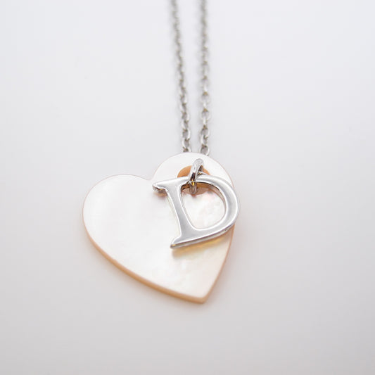Christian Dior Vintage D Logo and Heart Silver Necklace