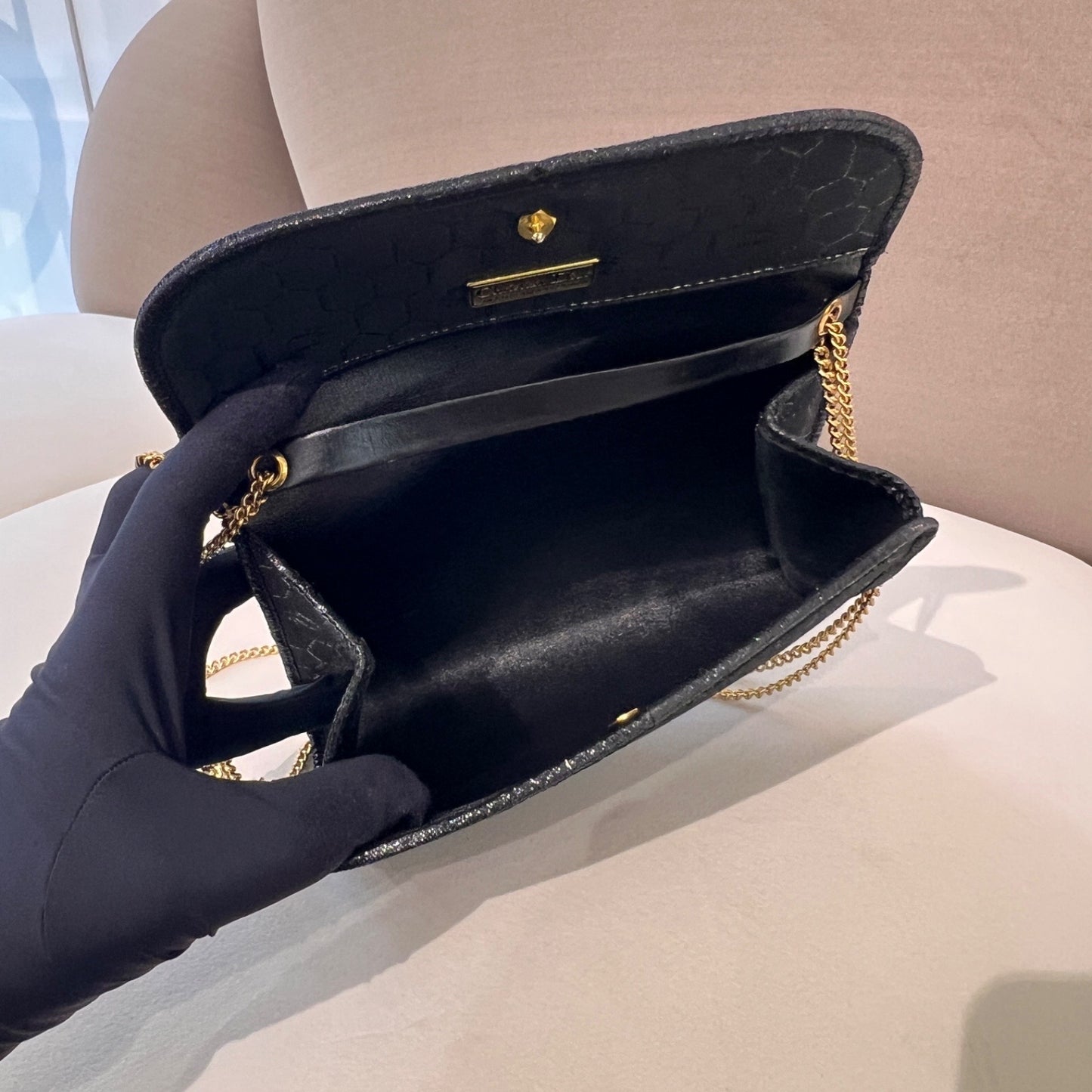 Christian Dior Golden Logo Honeycomb Mini Shoulder Bag