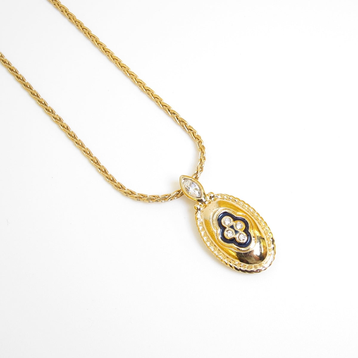 Burberry Vintage Oval Floral Motif Gold-Tone Pendant Necklace