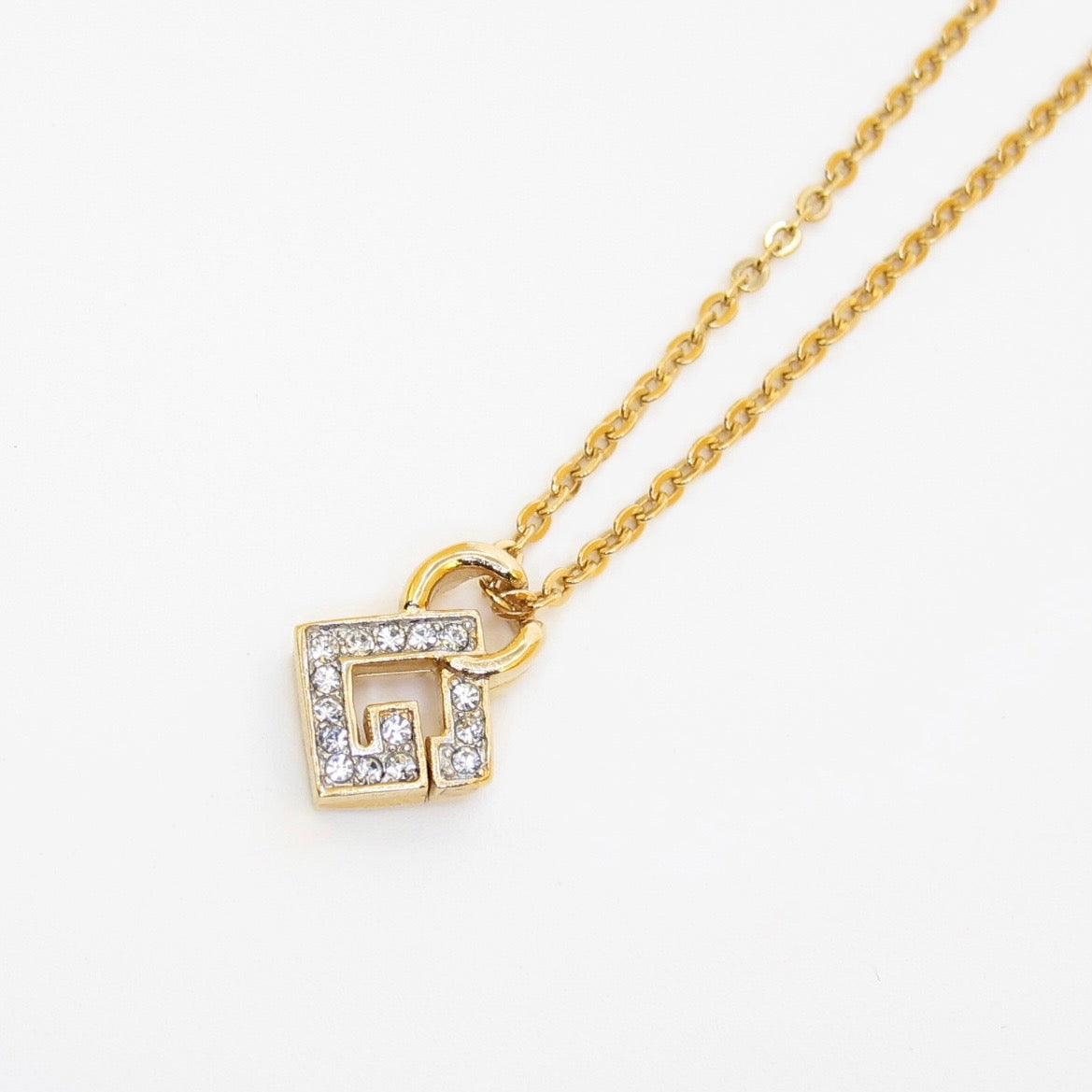 Givenchy Vintage Crystal G Pendant Necklace