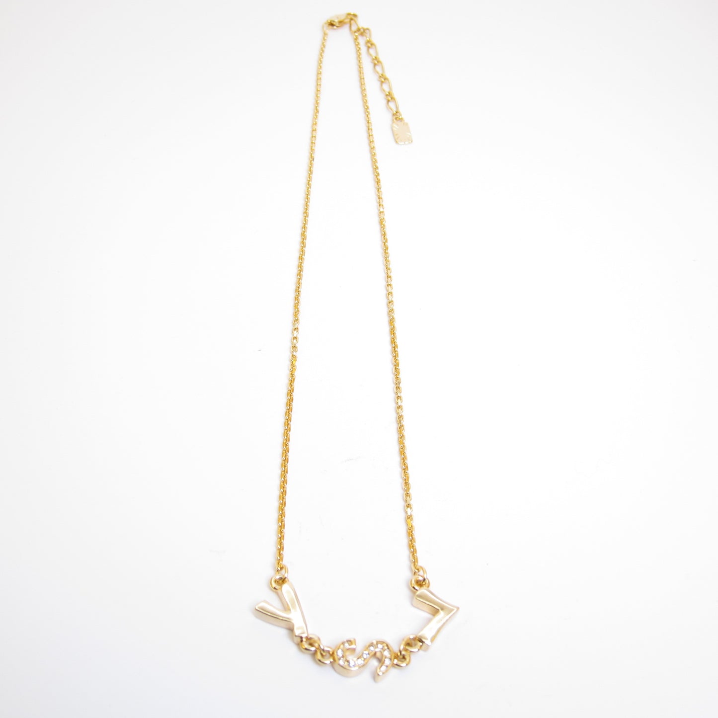 Yves Saint Laurent Vintage YSL Logo with Rhinestone Golden Necklace