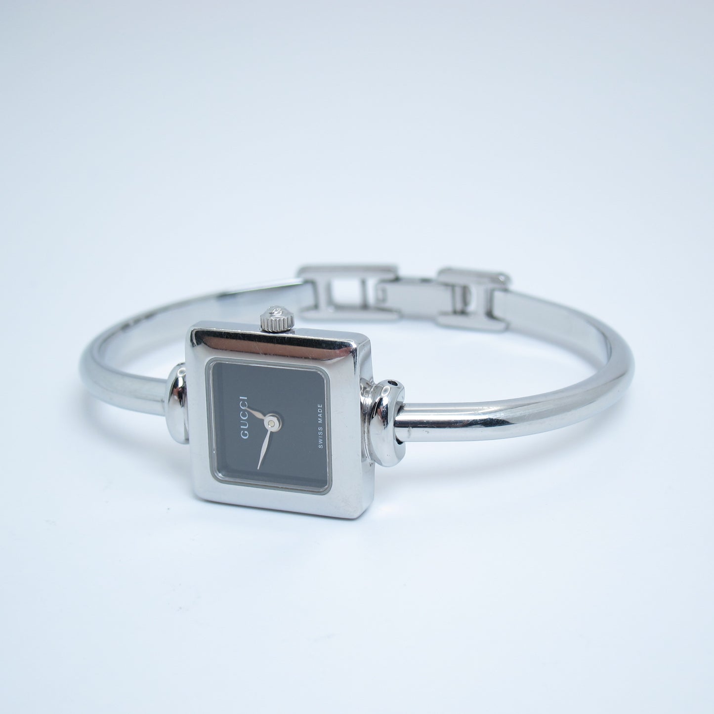 Gucci Vintage Square Black Face Silver Bangle Watch