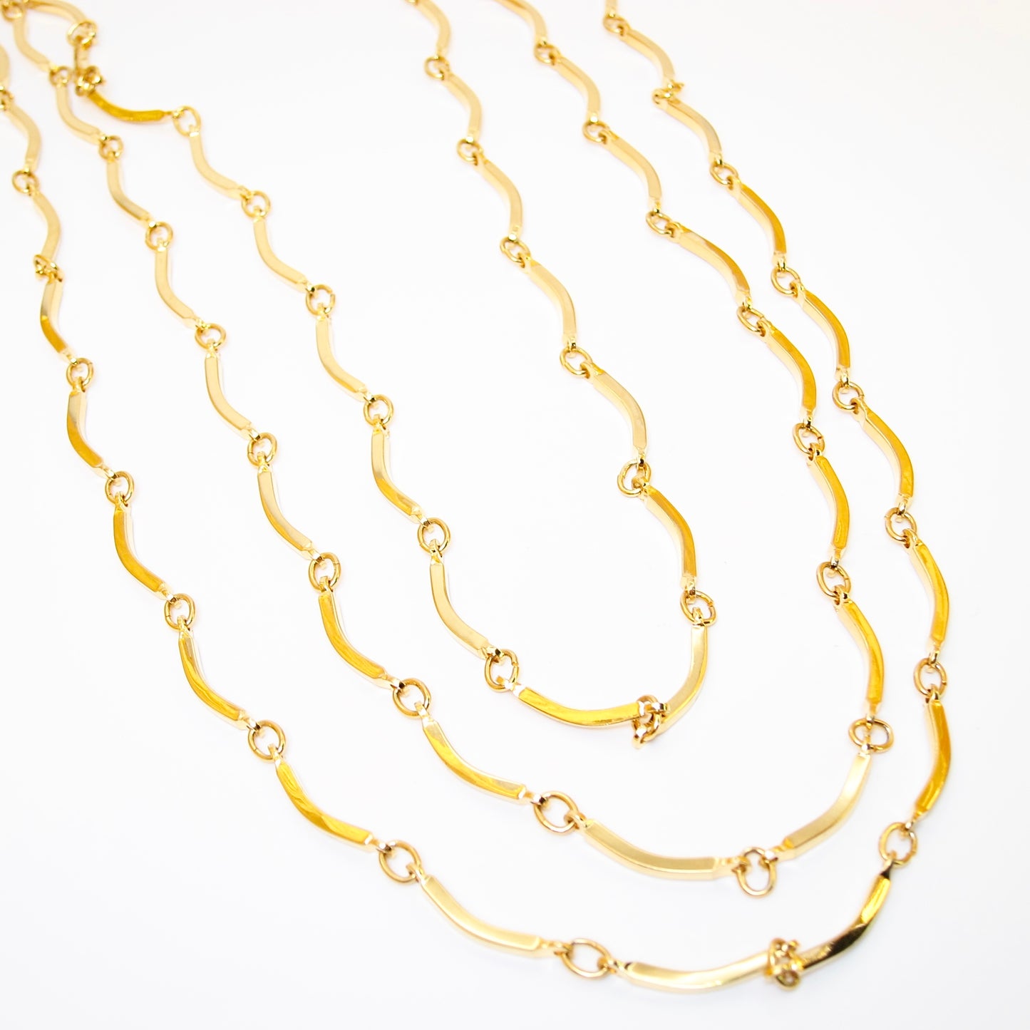 Yves Saint Laurent Vintage Stylish 3-Row Golden Long Necklace