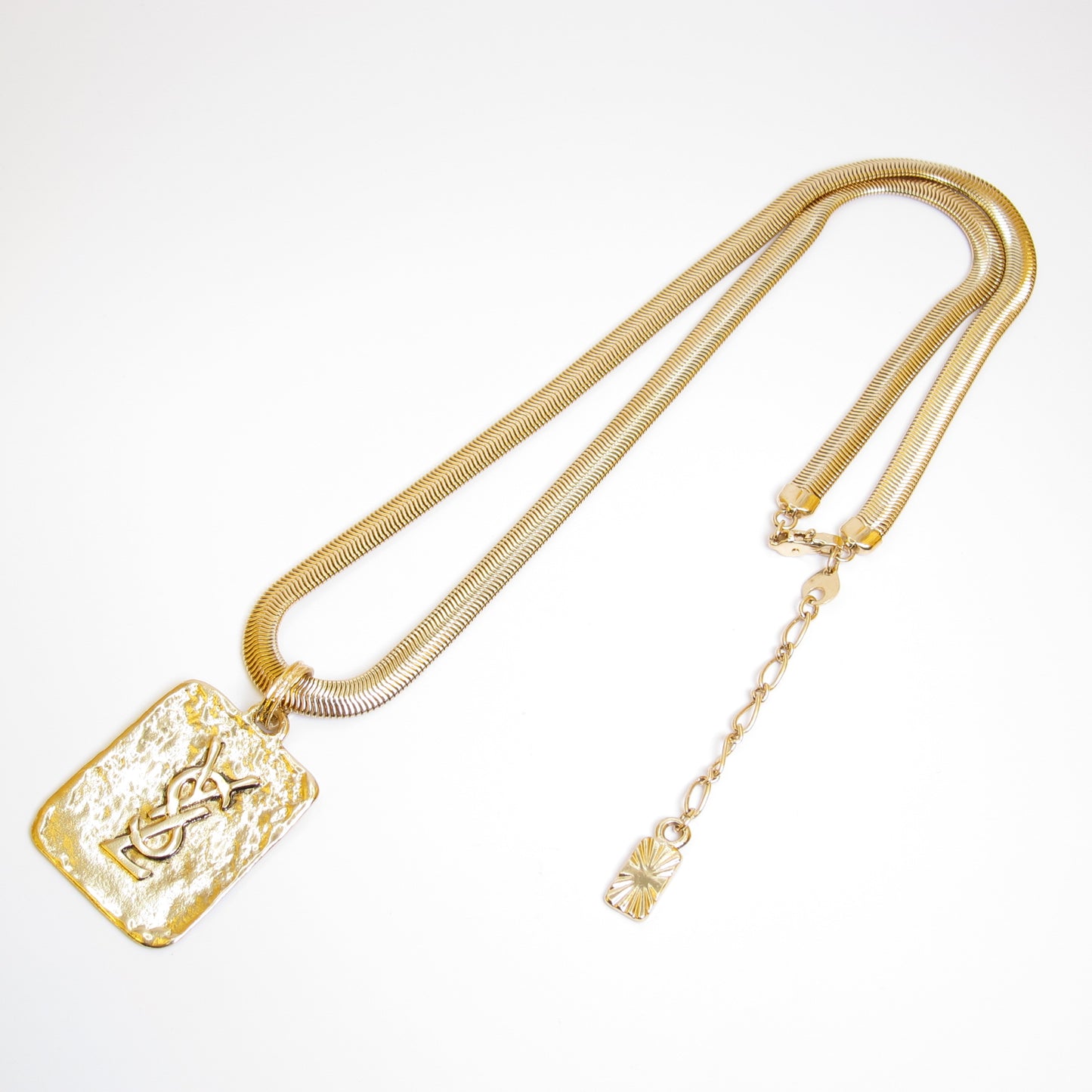 Yves Saint Laurent Vintage YSL Logo on Golden Pendant Long Necklace