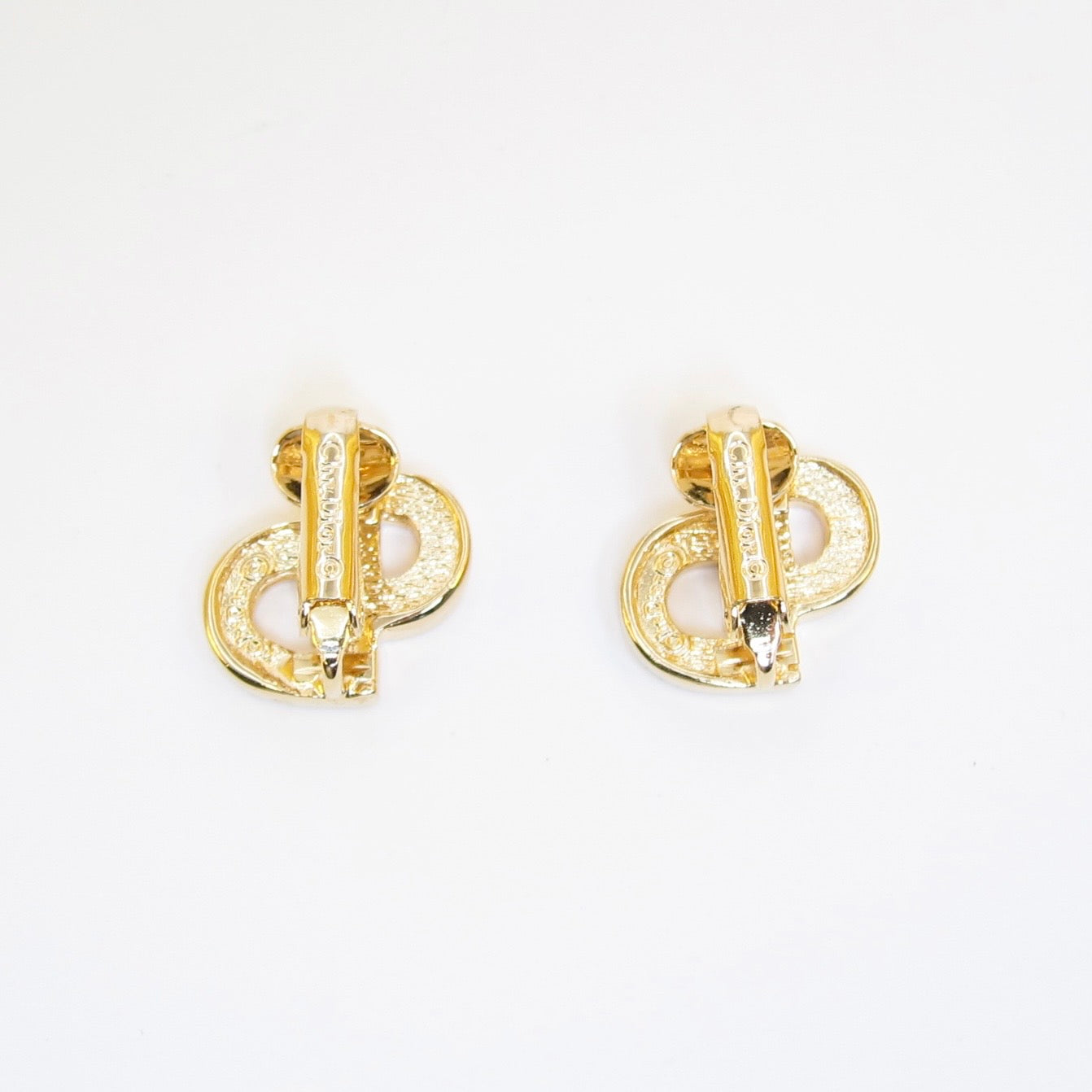 Christian Dior Vintage CD Logo with Rhinestone Golden Clip-on Earrings