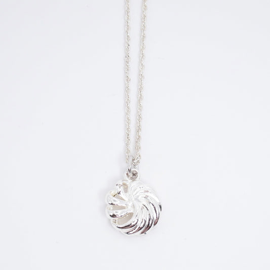 Monet Vintage Swirl Ribbon Pendant Silver Necklace