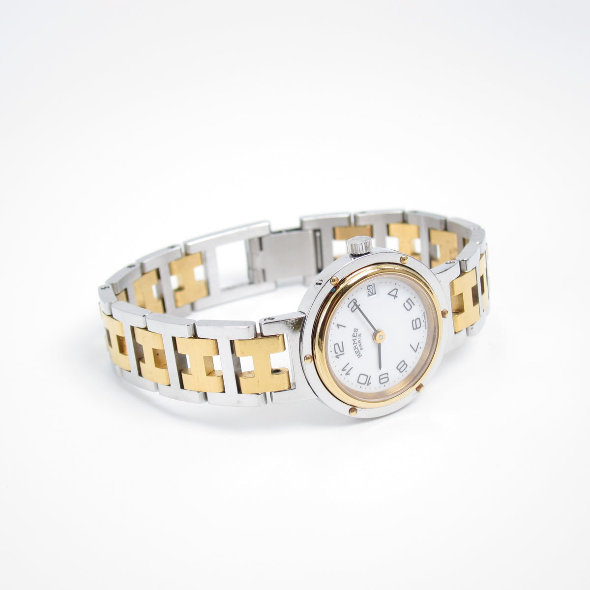 Hermès Vintage Clipper Two-Tone Watch with Box and Guarantee