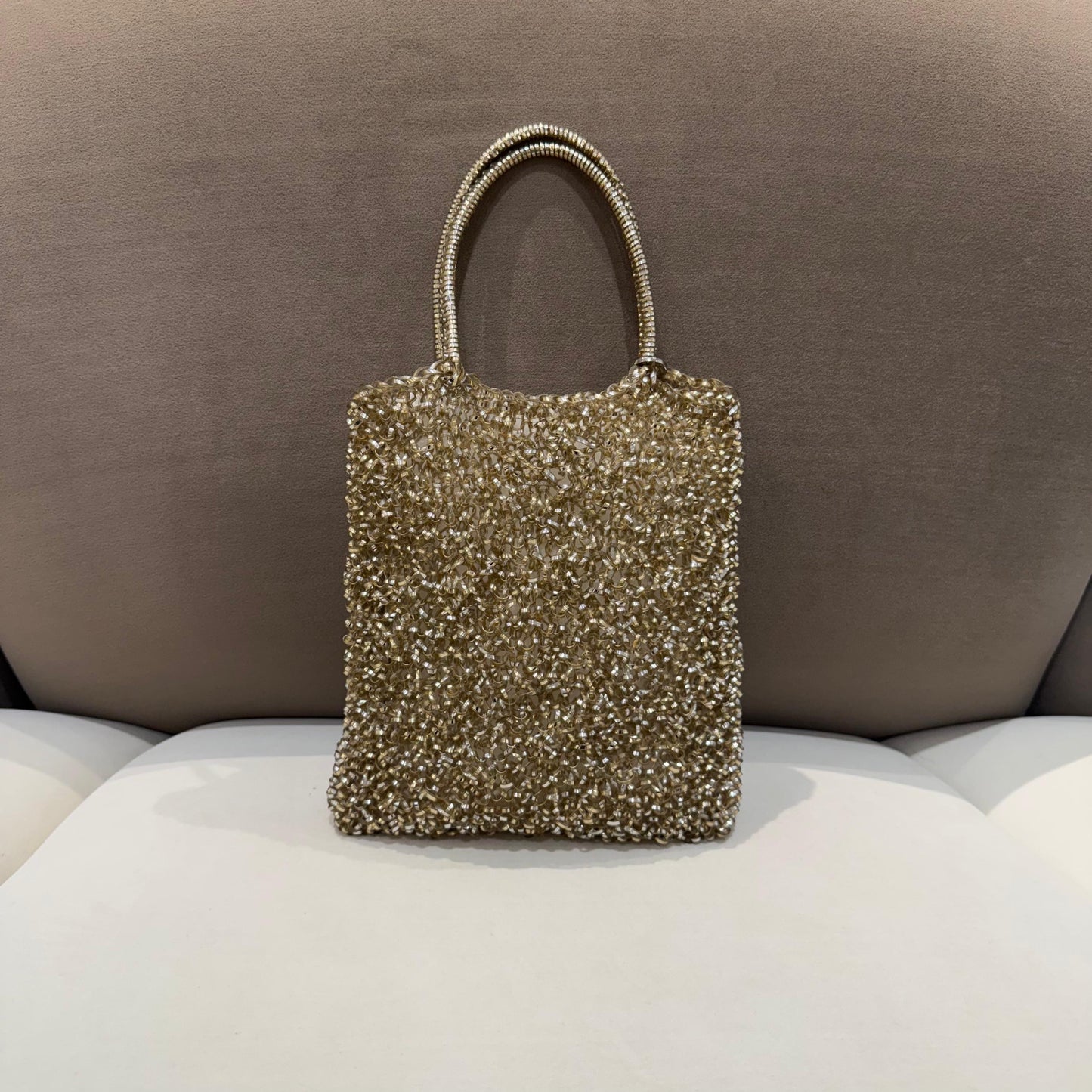 Anteprima Vintage Gold Wire Knit Vertical Handbag