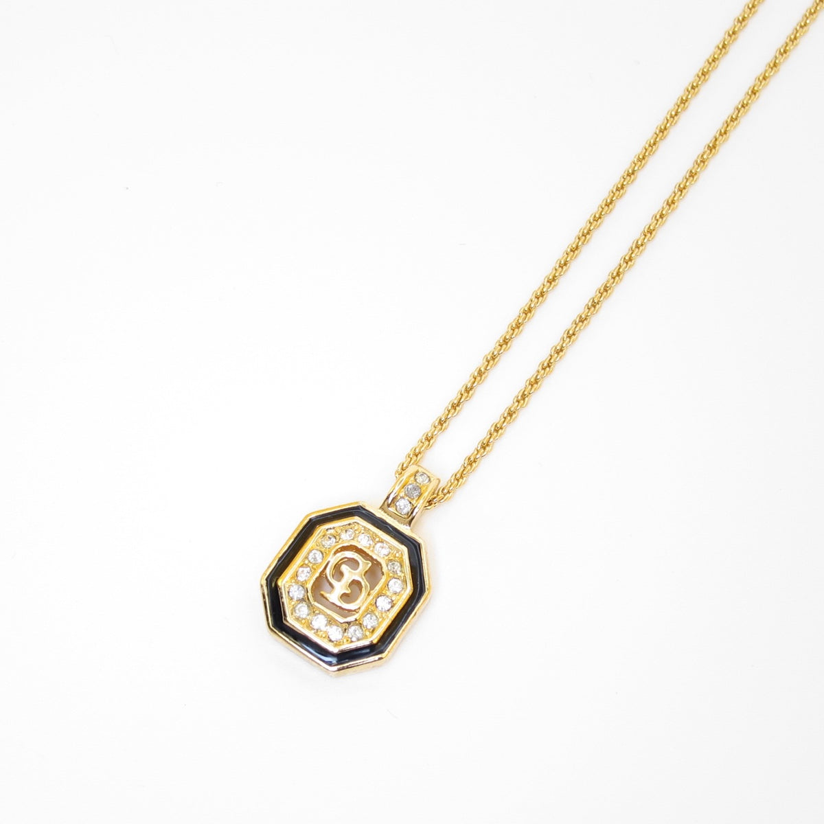 Christian Dior Vintage Octagonal Crystal Logo Necklace