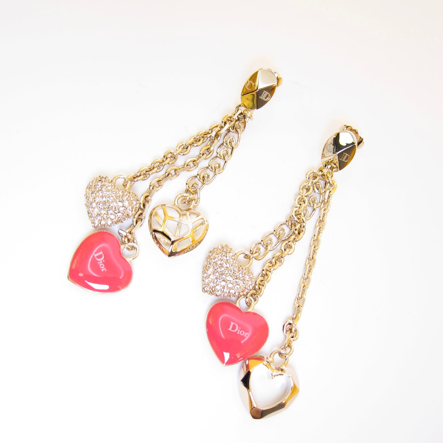 Christian Dior Vintage Logo and Heart Motif Golden Earrings