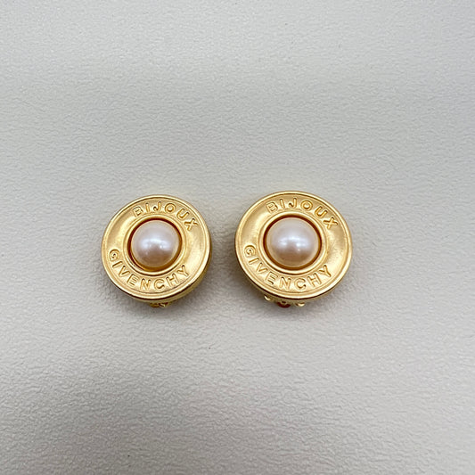 Givenchy Vintage Givenchy Logo and Pearl Golden Clip-on Earrings