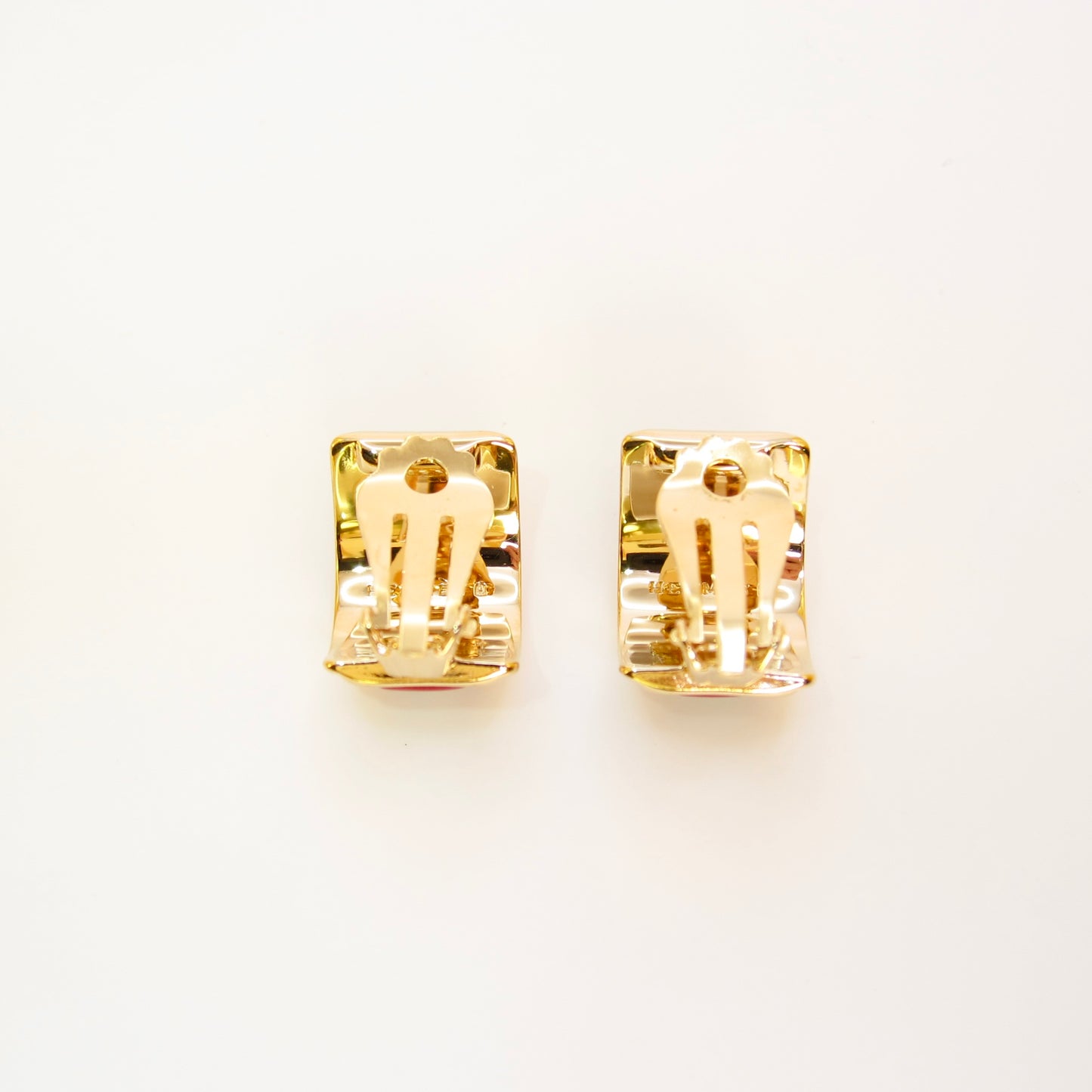 Hermes Vintage Shell Cloisonne Enamel Golden Clip-on Earrings