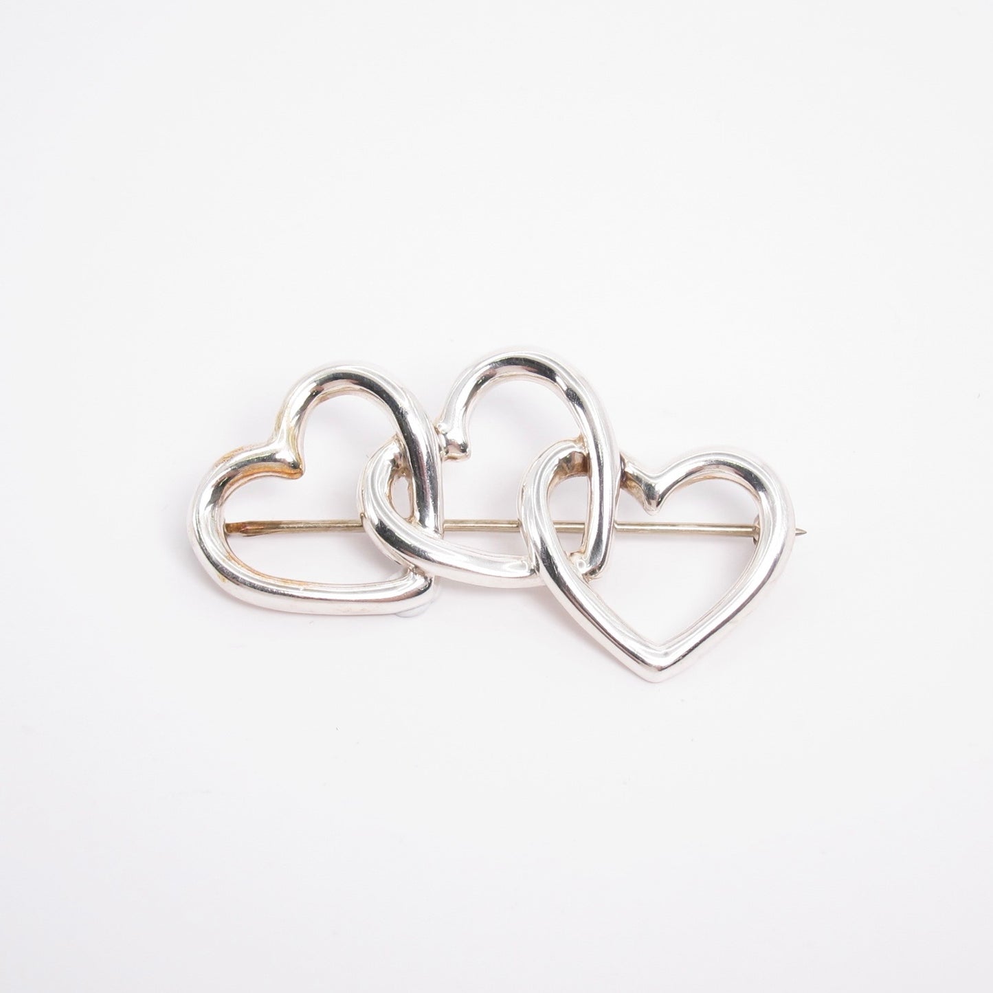 Tiffany Vintage Triple Open Heart 925 Silver Brooch