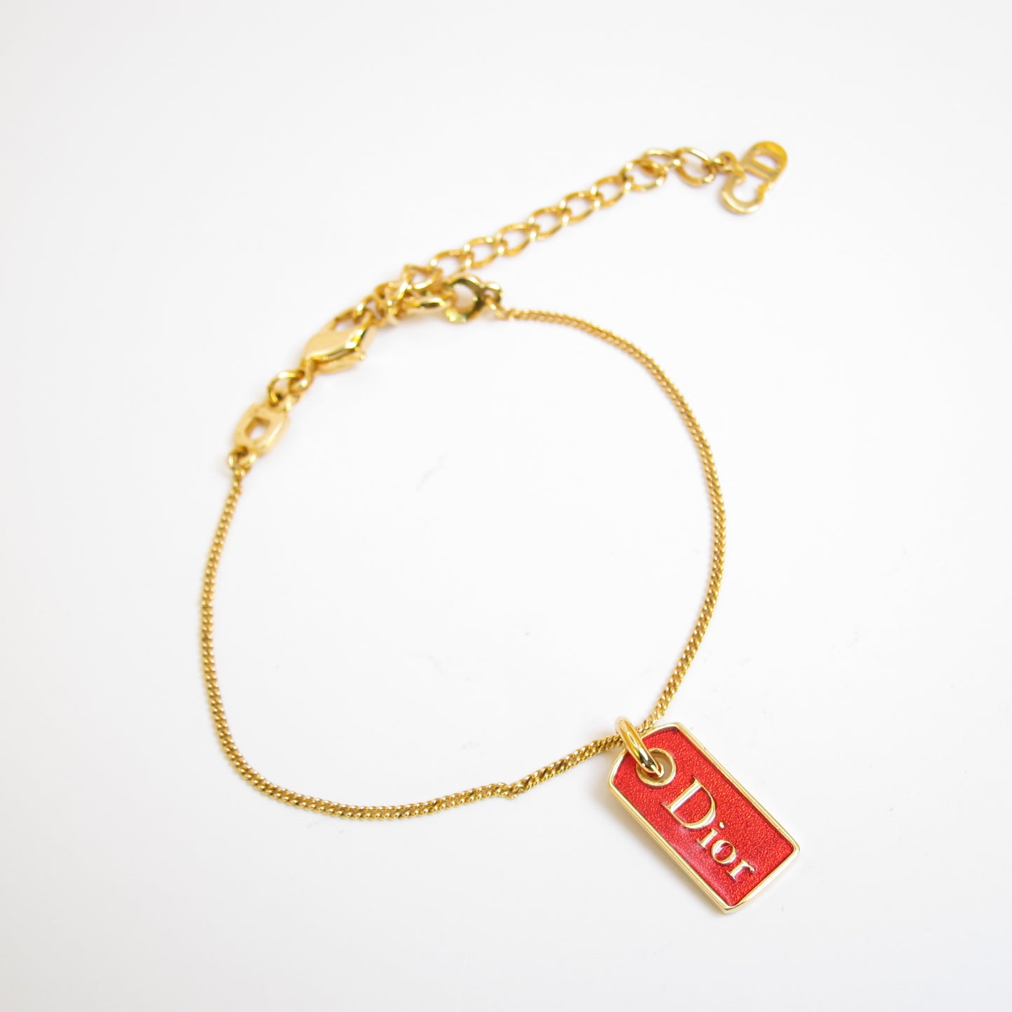 Christian Dior Vintage Dior Logo Red Enamelled Tag Golden Bracelet