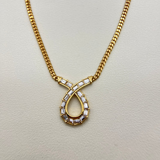 Nina Ricci Vintage Drop Loop with Rhinestone Golden Necklace
