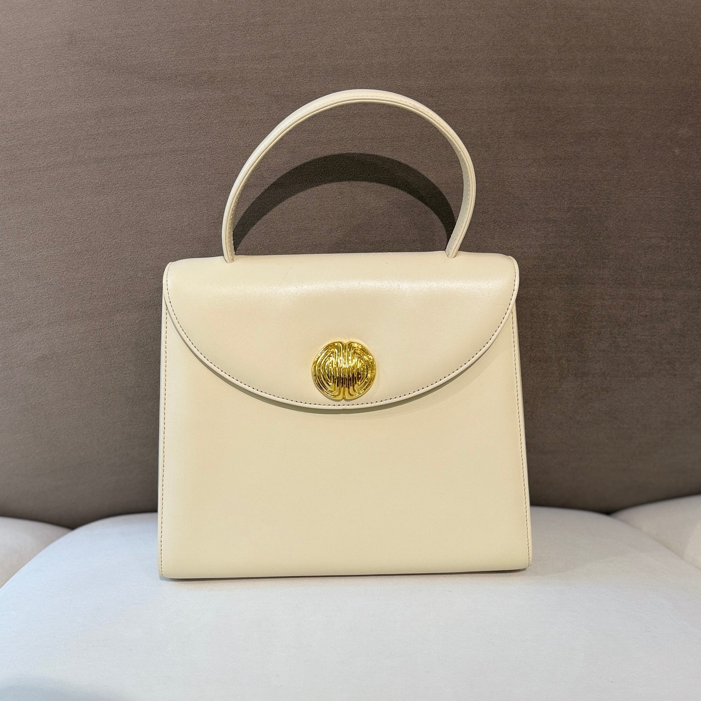 Givenchy Vintage Golden Buckle Ivory Structured Leather Top Handle Bag