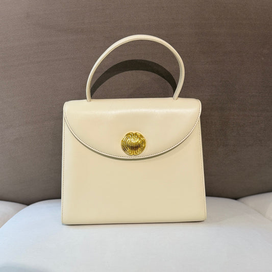 Givenchy Vintage Golden Buckle Ivory Structured Leather Top Handle Bag