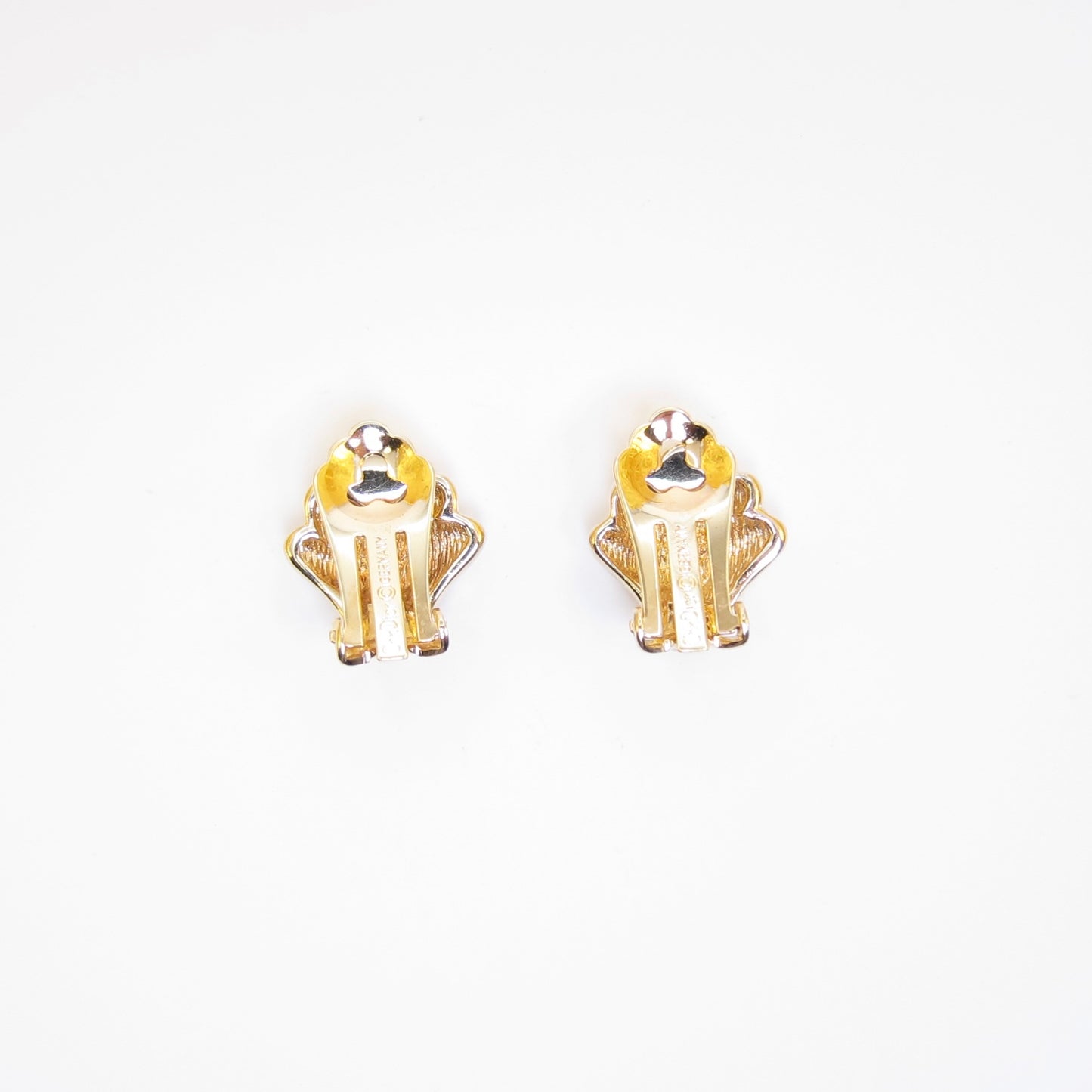 Christian Dior Vintage Shell Motif with Rhinestone Golden Clip-on Earrings