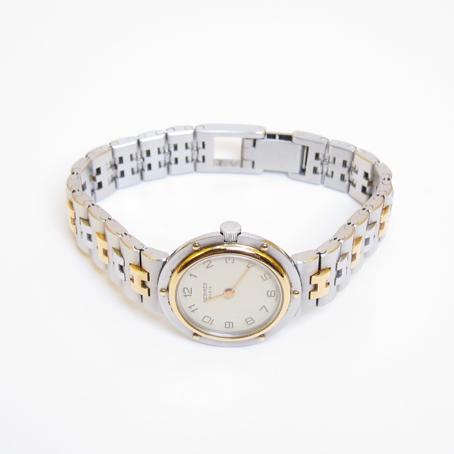 Hermes Vintage Olympia Ivory Face with Date and H Bracelet Two Tone Watch