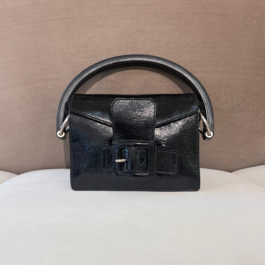 Miu Miu Vintage Black Patent Leather Buckle Flap Handbag