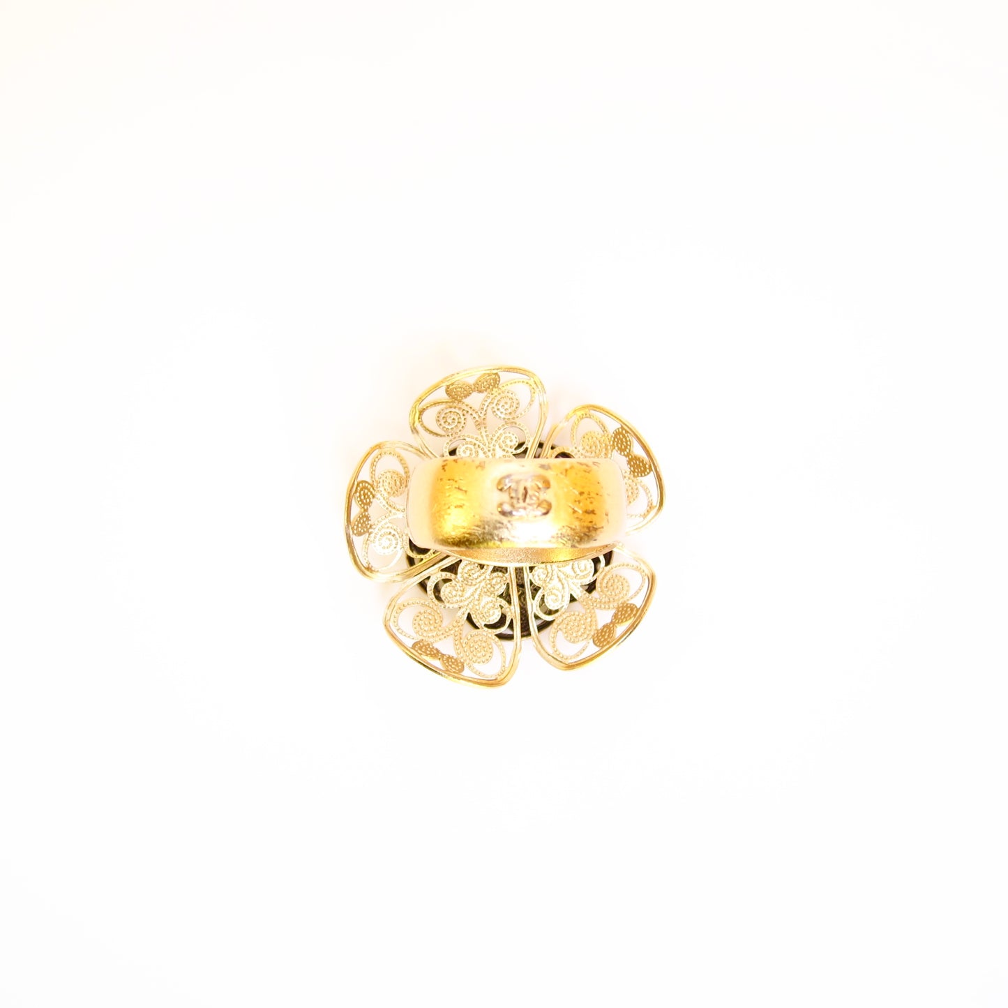 Chanel Vintage CC Logo Flower Motif Golden Ring #12.5