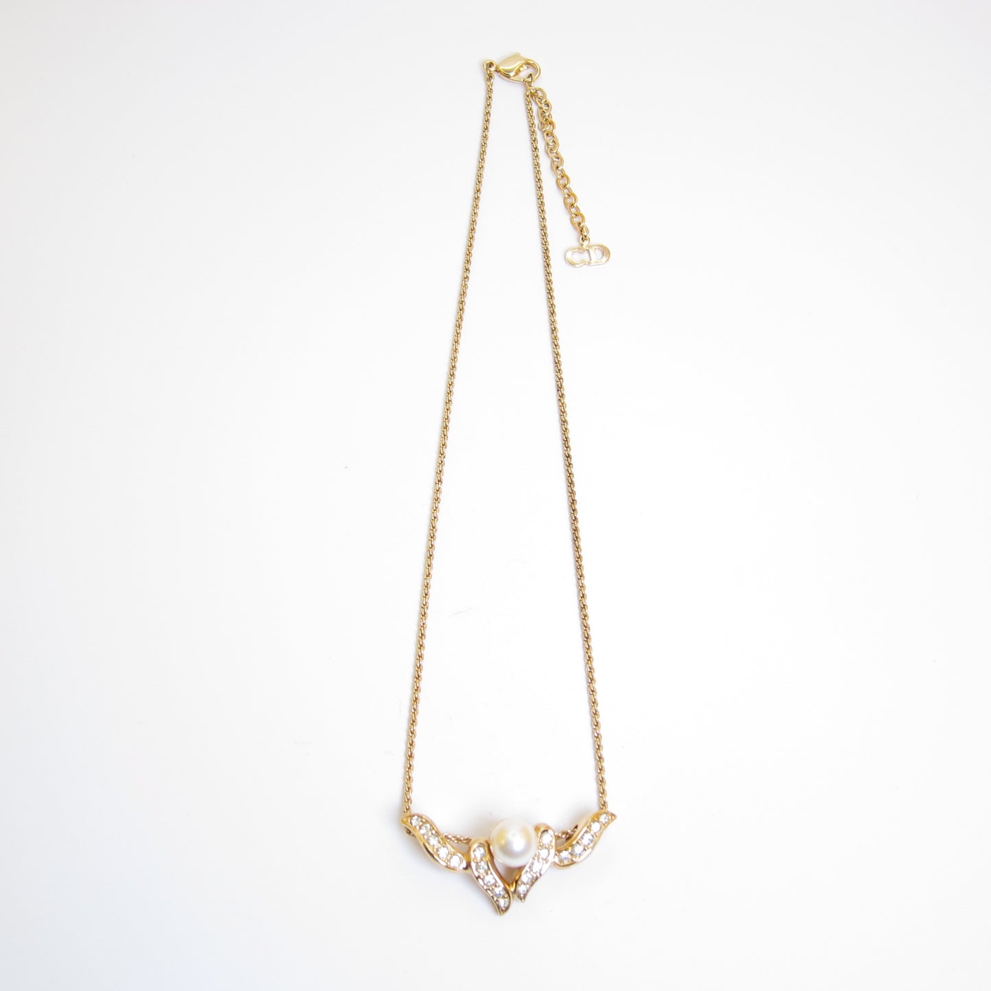 Christian Dior Vintage Pearl and Rhinestone Golden Necklace