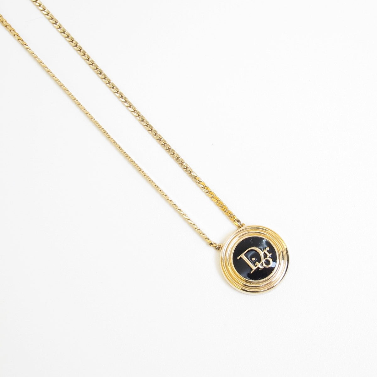 Christian Dior Vintage Black Logo Medallion Necklace