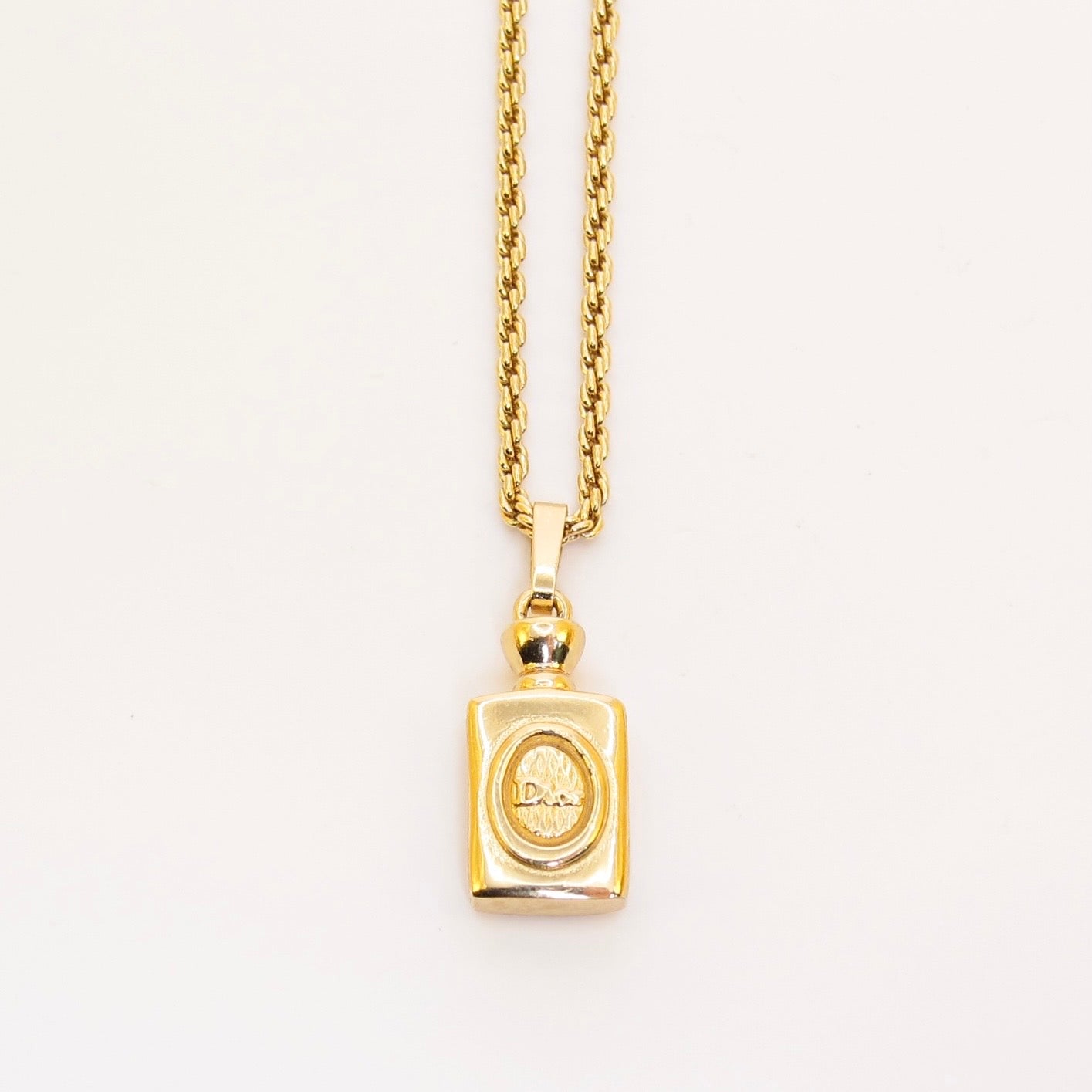 Christian Dior Vintage Perfume Bottle Pendant Golden Necklace