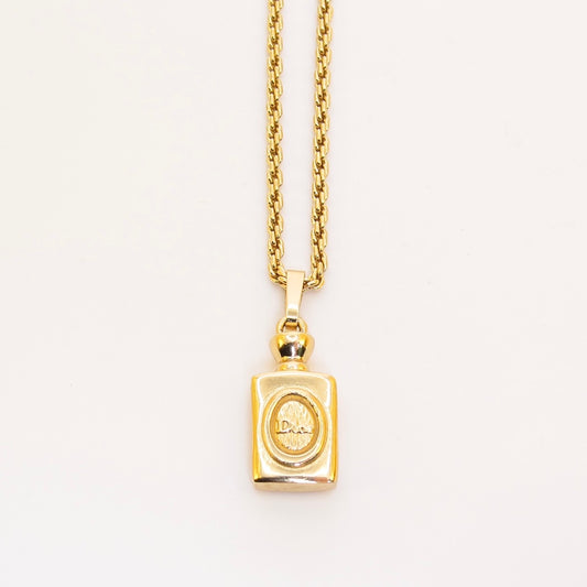 Christian Dior Vintage Perfume Bottle Pendant Golden Necklace