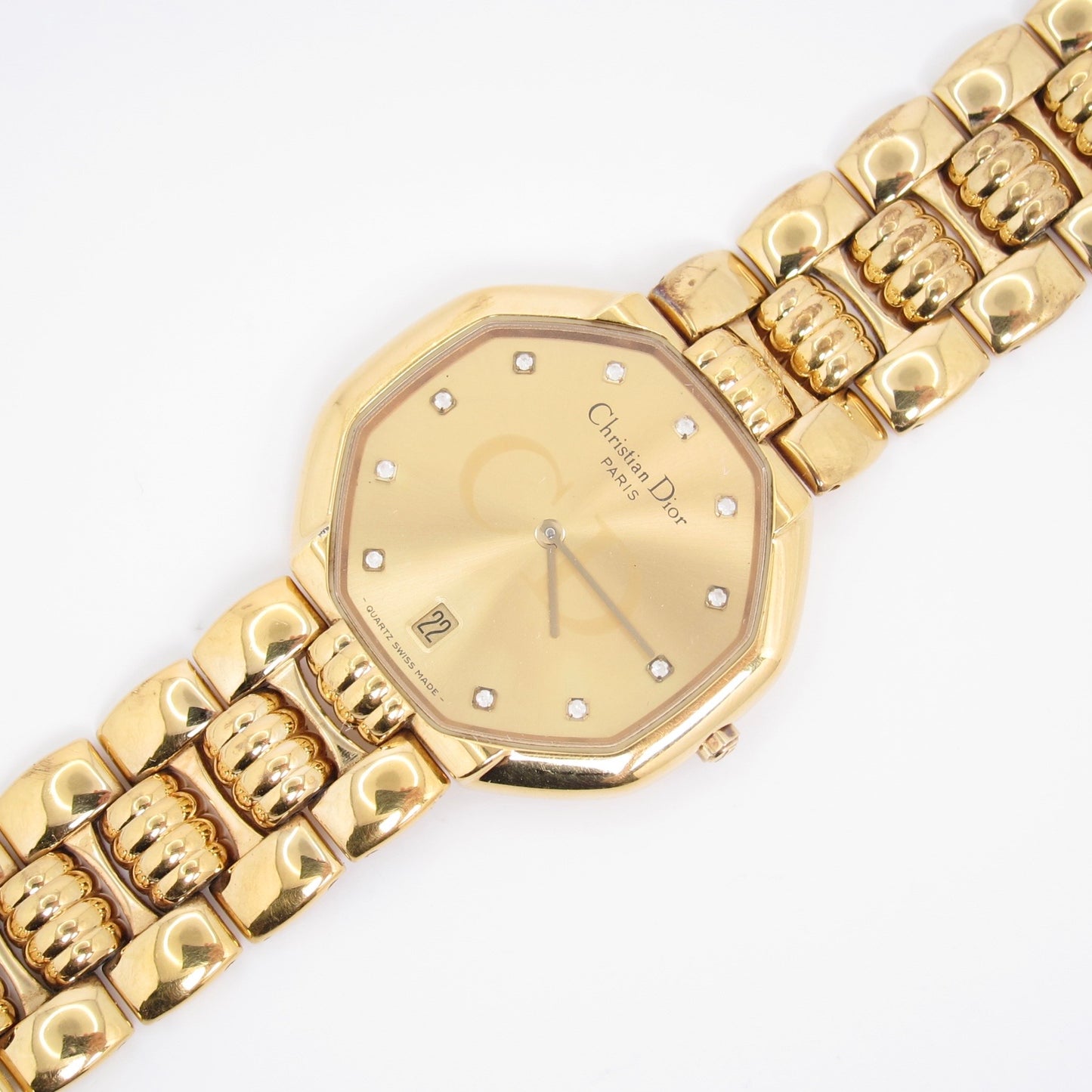 Christian Dior Vintage Octagon Golden and Diamond Dial Quartz Watch