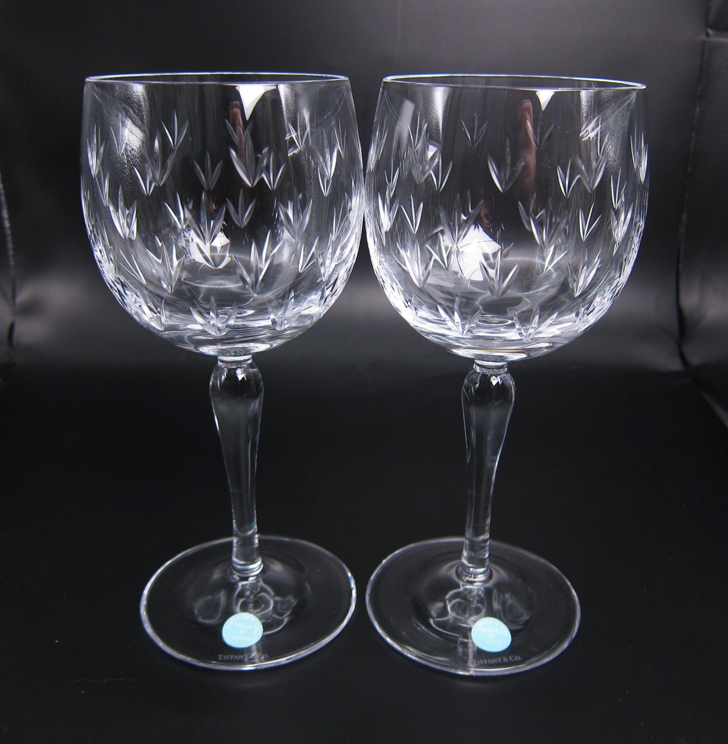 Tiffany Vintage Flower Motif Wine Glasses Set of 2
