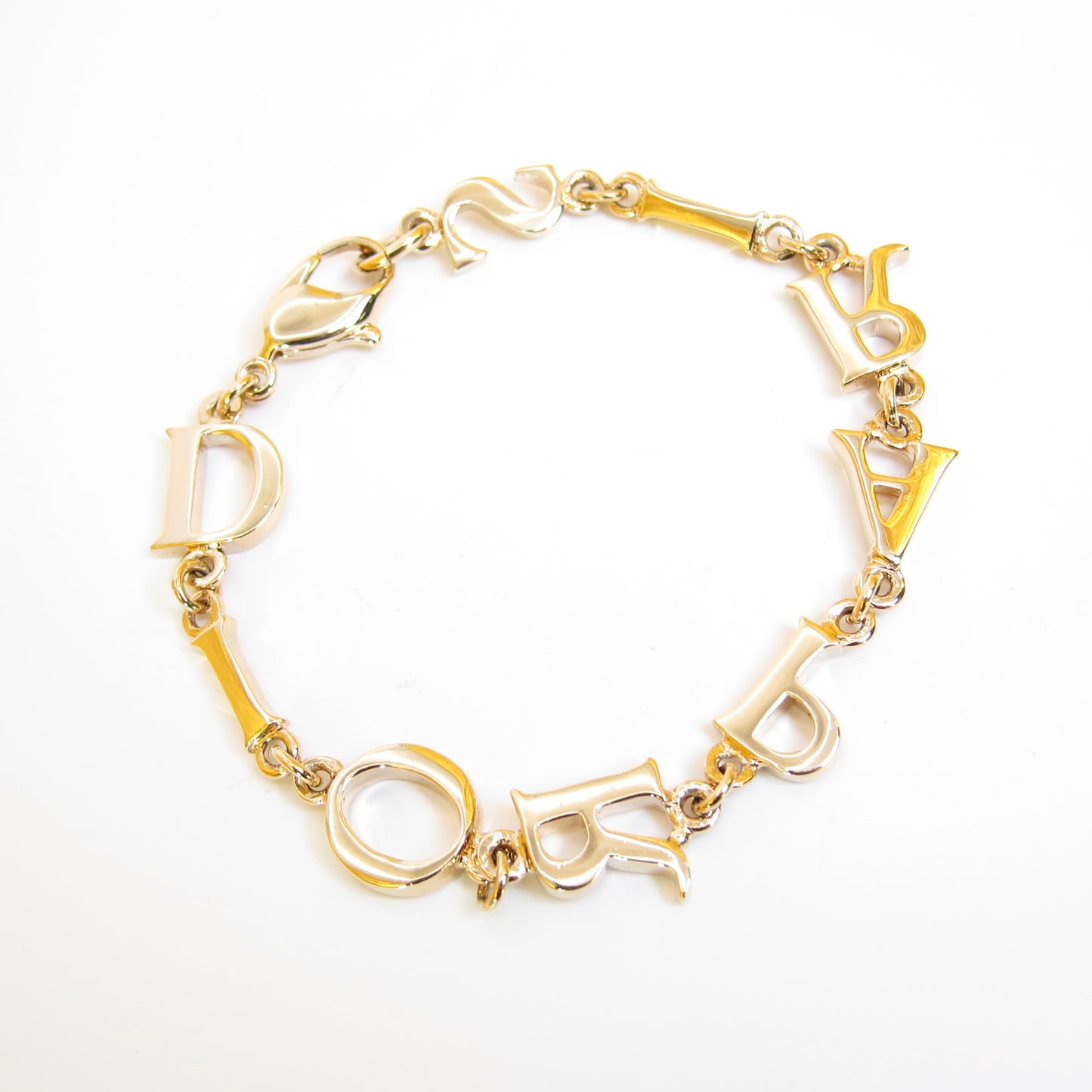 Christian Dior Vintage Dior Paris Letter Charm Golden Bracelet