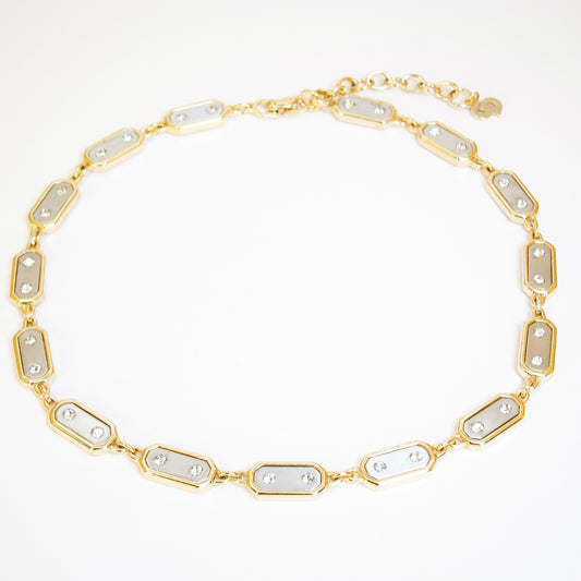 Christian Dior Vintage Stylish Rhinestone with Silver and Golden Necklace