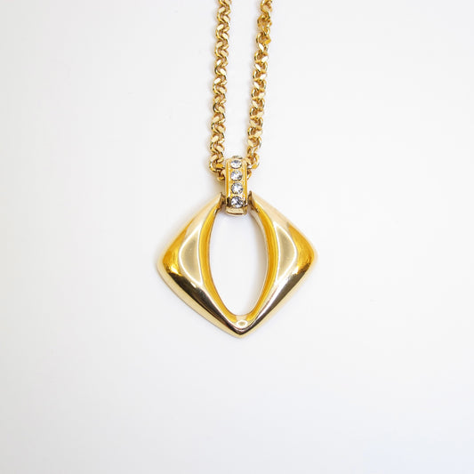 Yves Saint Laurent Vintage Rhombus and Rhinestone Golden Long Necklace
