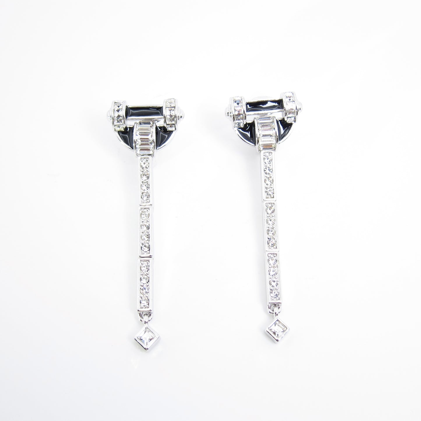 Givenchy Vintage Black and Rhinestone Silver Clip-on Earrings