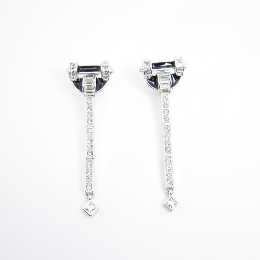 Givenchy Vintage Black and Rhinestone Silver Clip-on Earrings