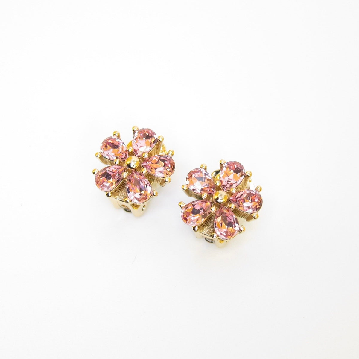 Christian Dior Gold-Tone Pink Stone Flower Clip-On Earrings